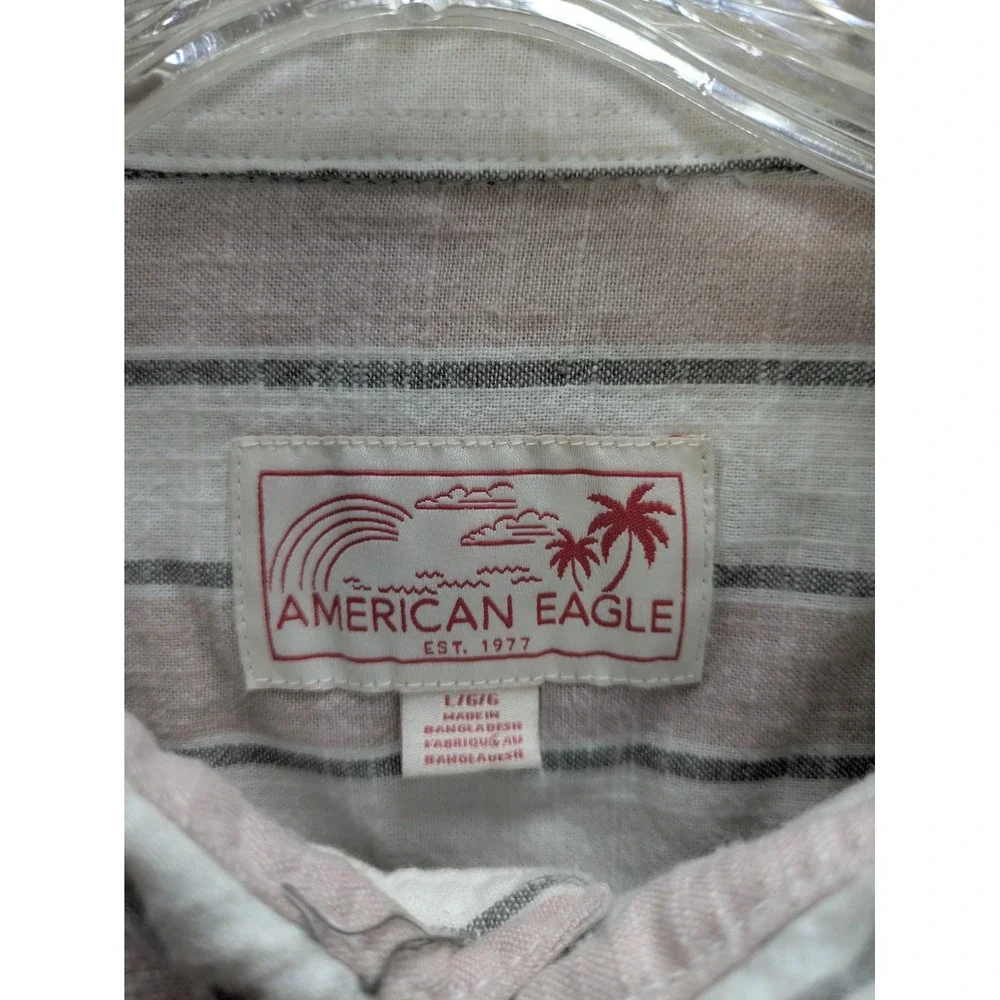 Coastal Beachy Button Up‎ Shirt Mens Large L Striped Cotton Short Sleeve
